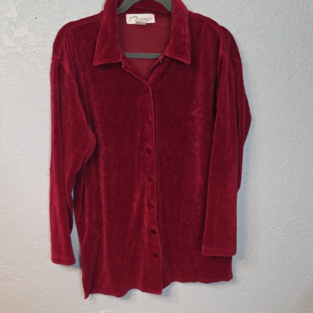 Norm Thompson Velvet Red Button Down Shirt